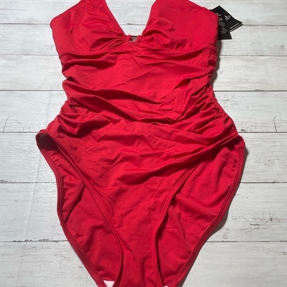 Ralph Lauren Women's Beach Club Solids Ring One Piece Swimsuit Red slimming - Picture 6 of 13